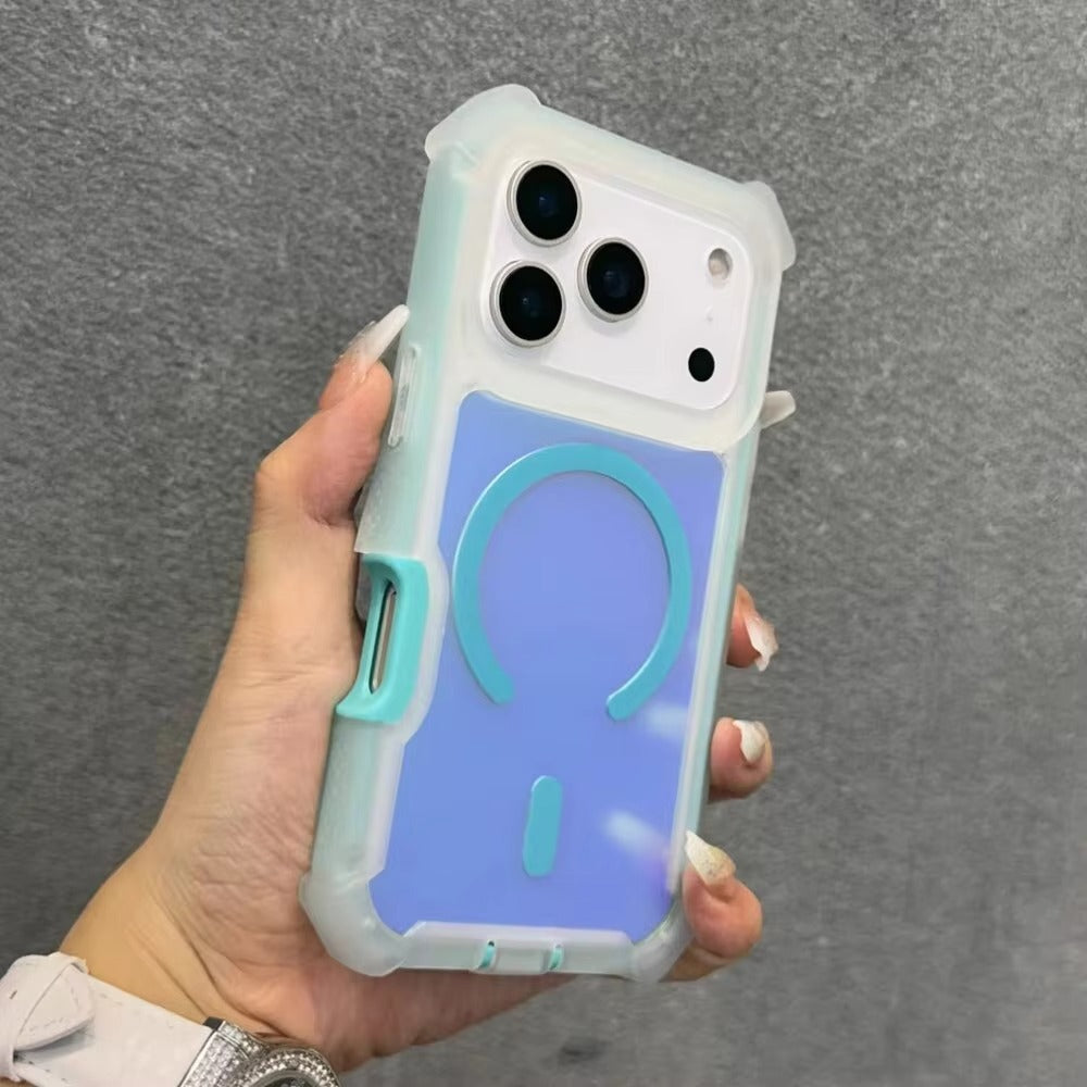 Luxury iPhone MagSafe Laser Armor Case — Color-Changing Dazzling Dual Layer Cover, Wireless Charging Compatible, Military Grade Shockproof Protection