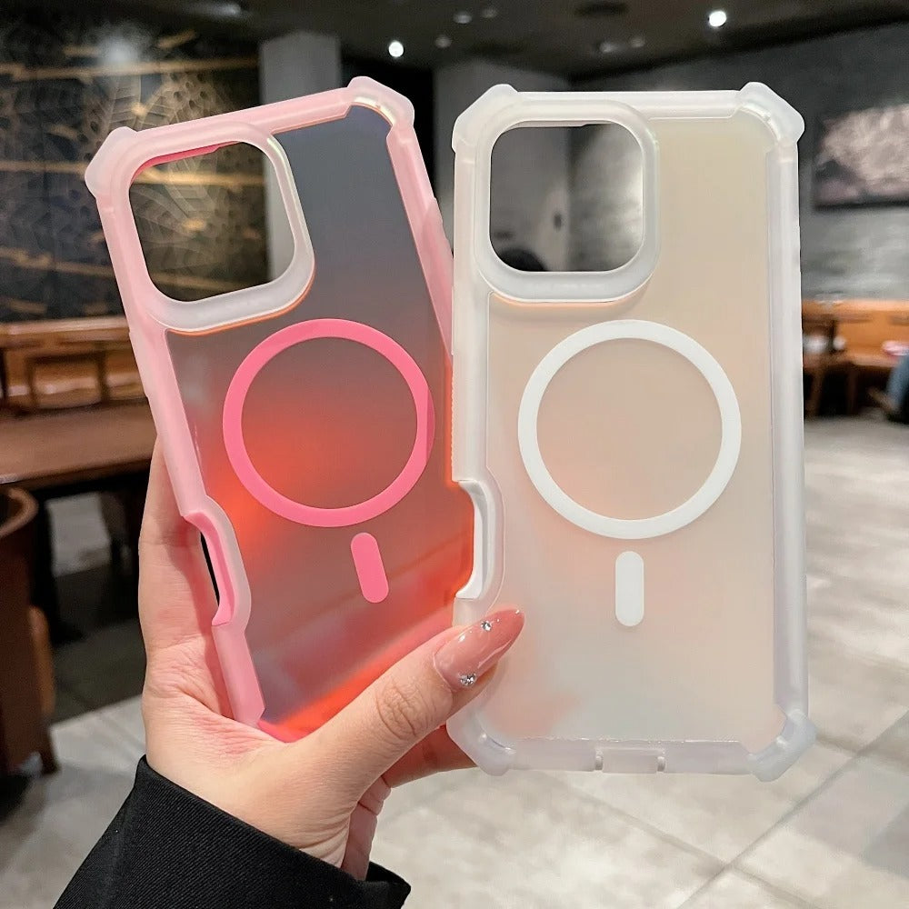 Luxury iPhone MagSafe Laser Armor Case — Color-Changing Dazzling Dual Layer Cover, Wireless Charging Compatible, Military Grade Shockproof Protection
