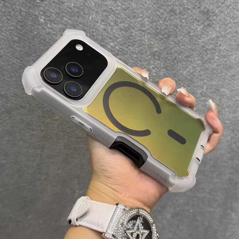 Luxury iPhone MagSafe Laser Armor Case — Color-Changing Dazzling Dual Layer Cover, Wireless Charging Compatible, Military Grade Shockproof Protection