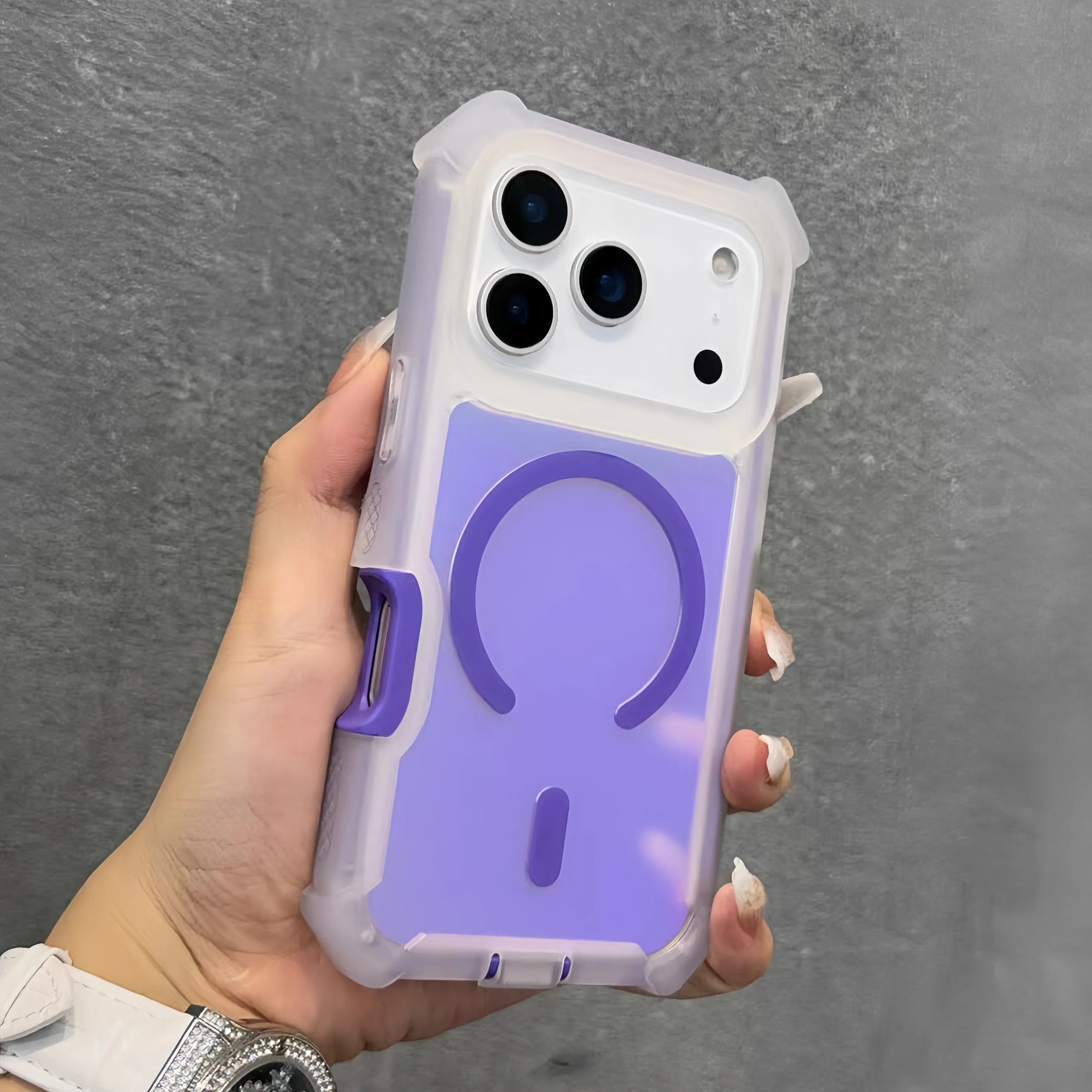 Luxury iPhone MagSafe Laser Armor Case — Color-Changing Dazzling Dual Layer Cover, Wireless Charging Compatible, Military Grade Shockproof Protection