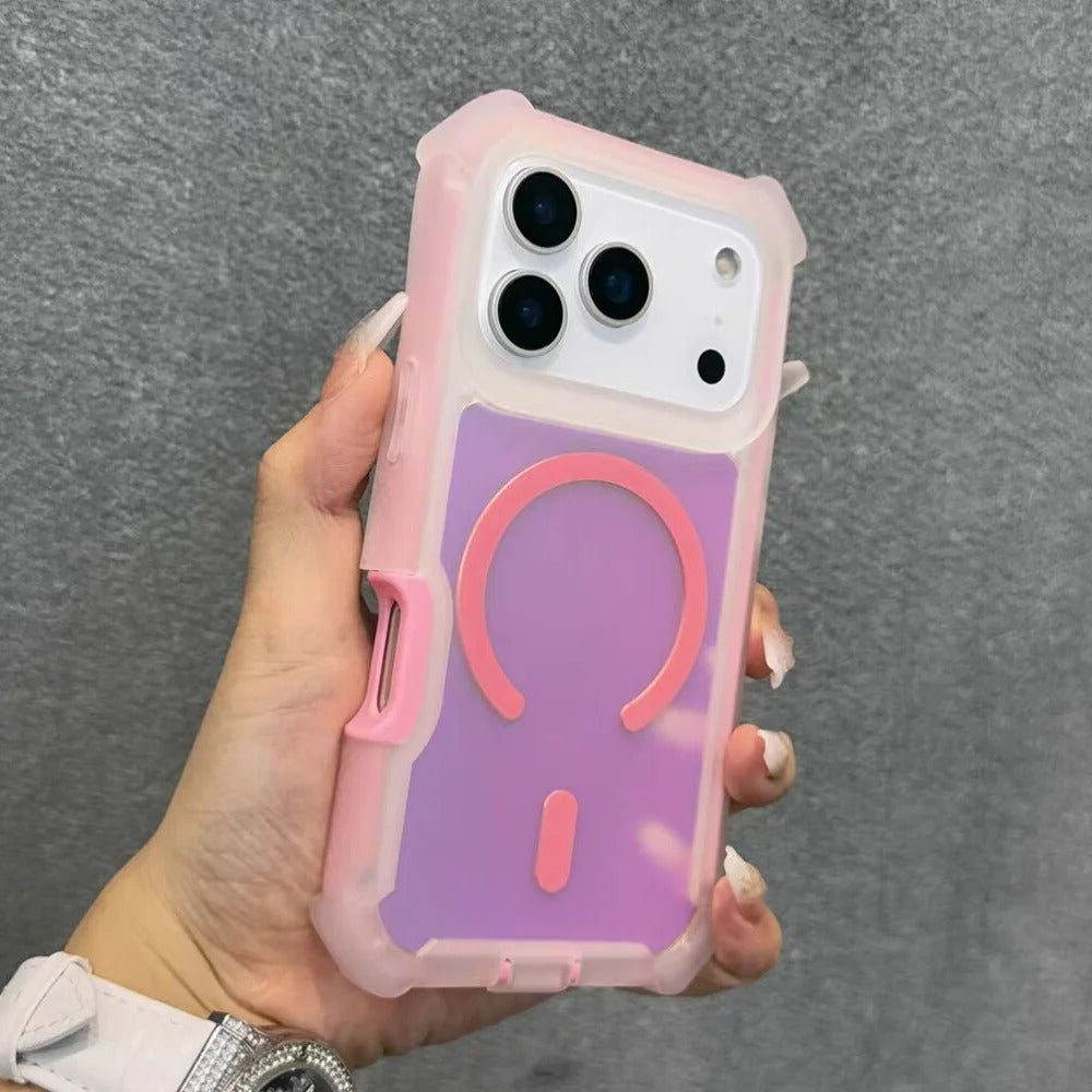 Luxury iPhone MagSafe Laser Armor Case — Color-Changing Dazzling Dual Layer Cover, Wireless Charging Compatible, Military Grade Shockproof Protection