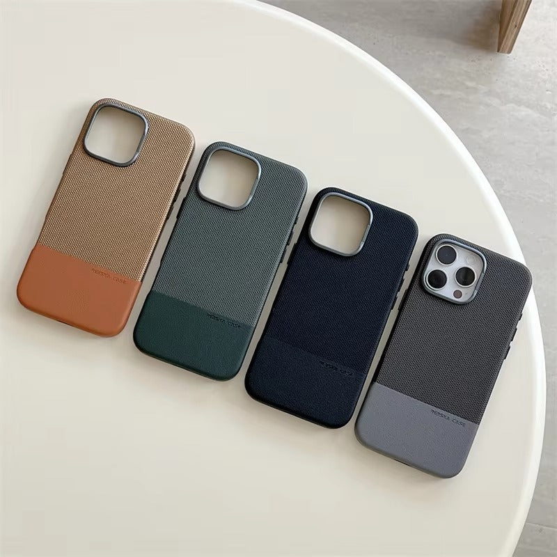 Luxury iPhone MagSafe Leather Case — Trendy Hit Color Relief Design with Alloy Lens Protection, Wireless Charging, Shockproof Anti-Fingerprint Cover