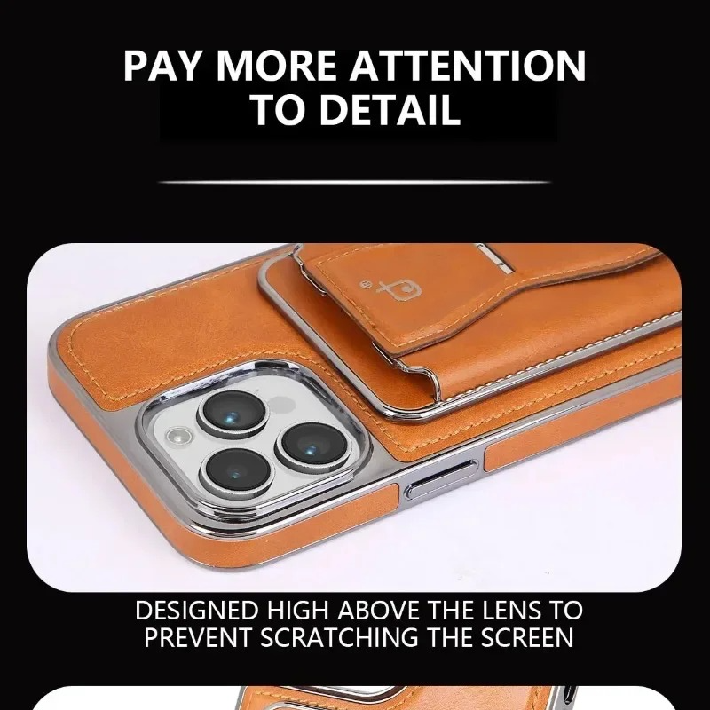 Luxury iPhone MagSafe Leather Wallet Case — Strong Magnetic Card Holder Cover with Kickstand, Shockproof Protection, Anti-Fingerprint Scratch-Resistant Design