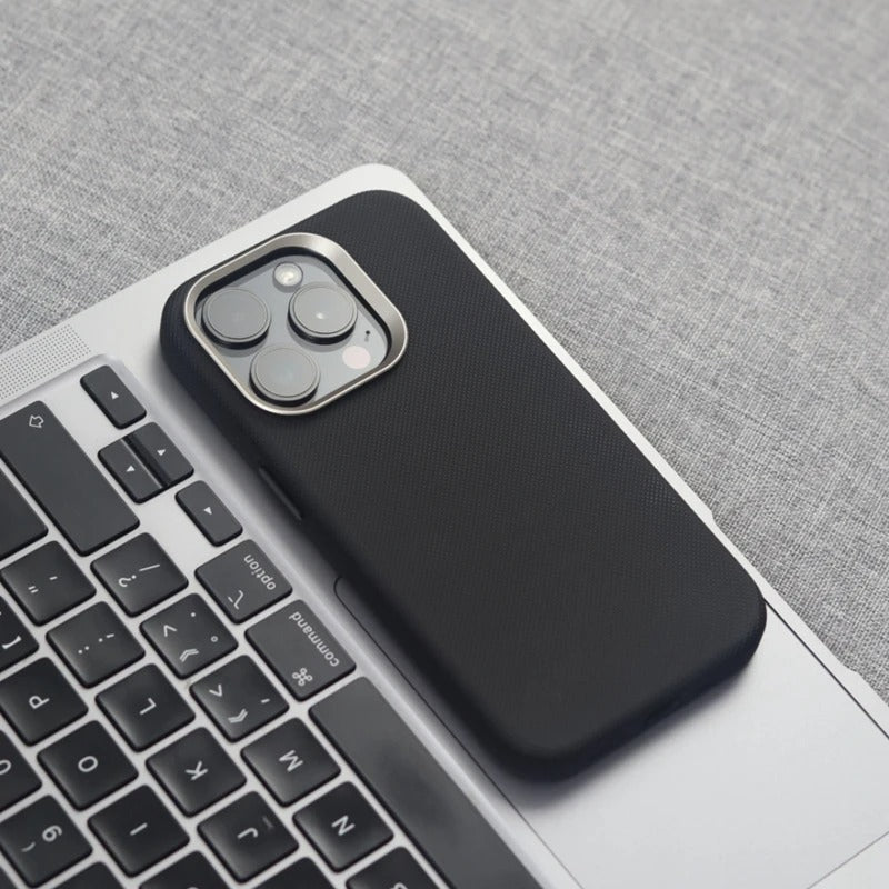 Luxury iPhone MagSafe Leather Case — Trendy Diamond Relief Hard PC Cover with Alloy Lens Protection, Wireless Charging, Shockproof Anti-Fingerprint Design