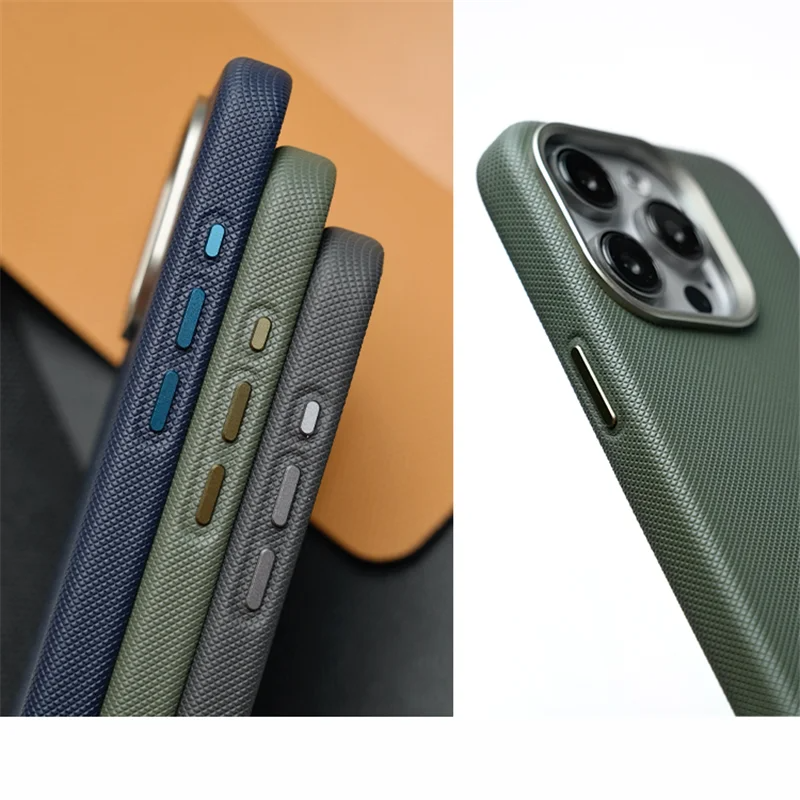 Luxury iPhone MagSafe Leather Case — Trendy Diamond Relief Hard PC Cover with Alloy Lens Protection, Wireless Charging, Shockproof Anti-Fingerprint Design