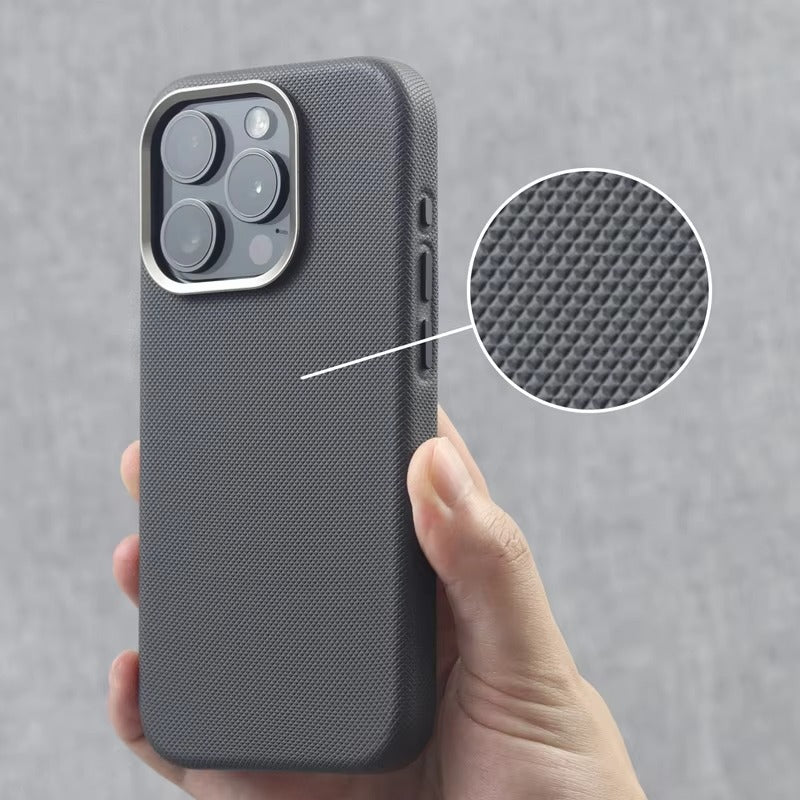 Luxury iPhone MagSafe Leather Case — Trendy Diamond Relief Hard PC Cover with Alloy Lens Protection, Wireless Charging, Shockproof Anti-Fingerprint Design