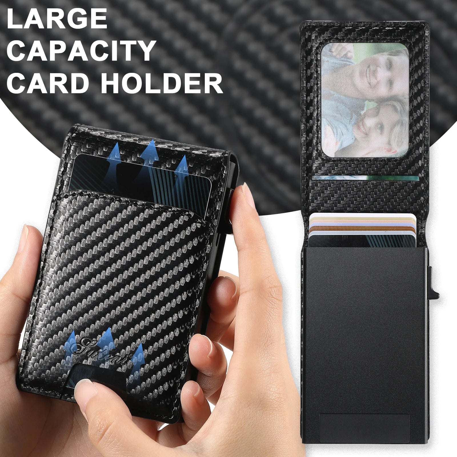 Luxury iPhone MagSafe Wallet Case with Removable Card Holder — Carbon Fiber Texture, Magnetic Cover, Shockproof Anti-Scratch Dustproof Non-Slip Design