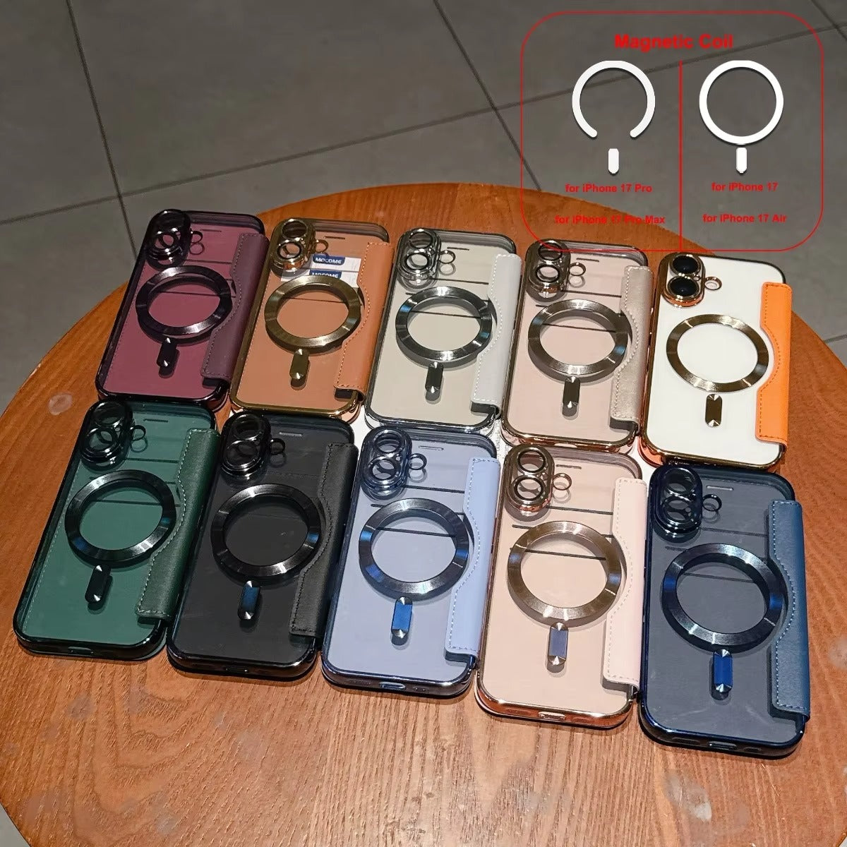 Luxury iPhone Magnetic Flip Case — PU Leather Plating Clear Cover with Card Holder, MagSafe Stand Support, Shockproof Anti-Fingerprint Full Coverage Design