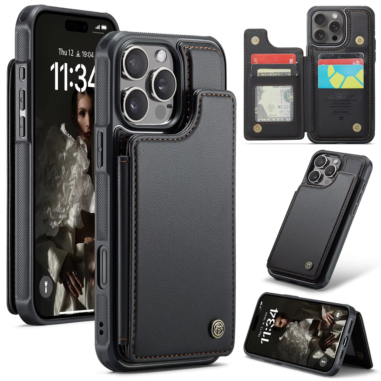 Luxury iPhone Magnetic Flip Wallet Case — PU Leather Cover with Card Holder, Shockproof Anti-Fingerprint Protection, Non-Slip Full Body Design