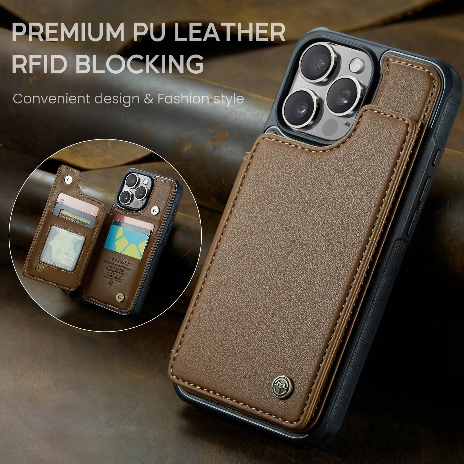 Luxury iPhone Magnetic Flip Wallet Case — PU Leather Cover with Card Holder, Shockproof Anti-Fingerprint Protection, Non-Slip Full Body Design