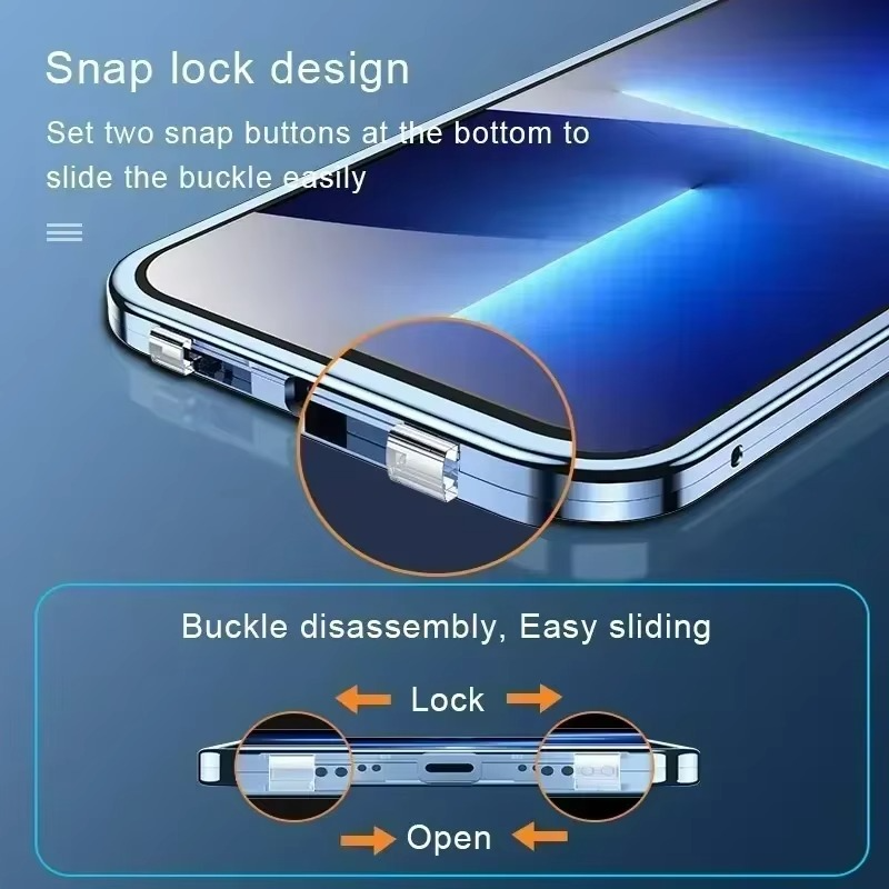 Luxury iPhone Magnetic Metal Case with Double-Sided Glass — 360° Full Body Protection, Shockproof Transparent Cover, Slim Scratch-Resistant Durable Design