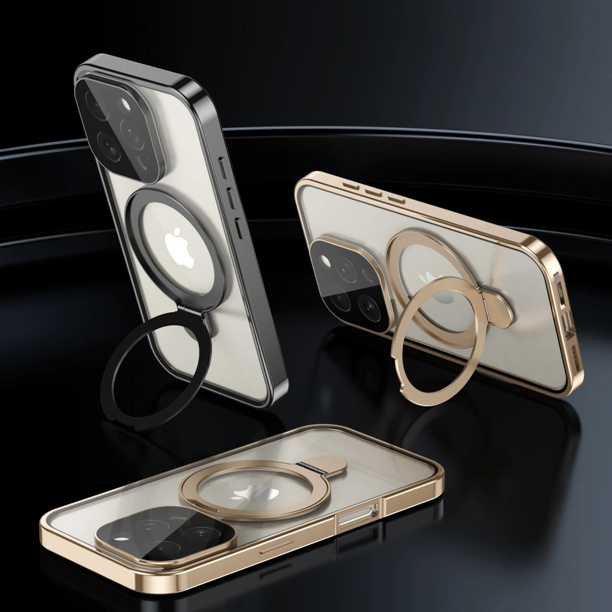 Luxury iPhone Magnetic Metal Frame Case — Double-Sided Anti-Peeping Glass Cover with Bracket Stand, Hard Anti-Drop Shockproof Protection