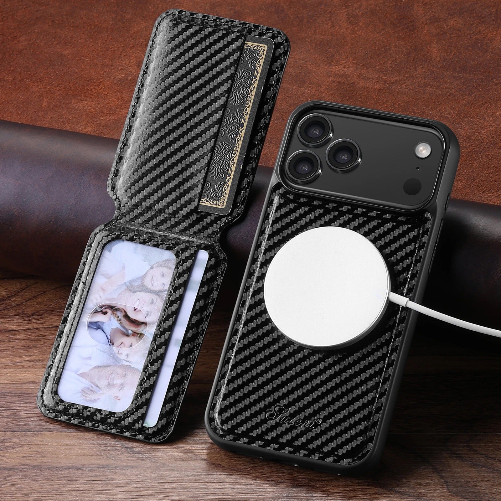 Luxury iPhone Magnetic Wallet Case — Faux Leather Card Holder Bag with Stand, MagSafe Wireless Charging Compatible, Slim Shockproof Design