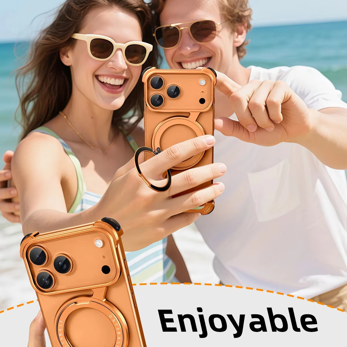 Luxury iPhone Metal Magnetic Case — Frameless Aluminum Alloy Cover with 360° Rotating Stand Ring, MagSafe Compatible Shockproof Protective Design