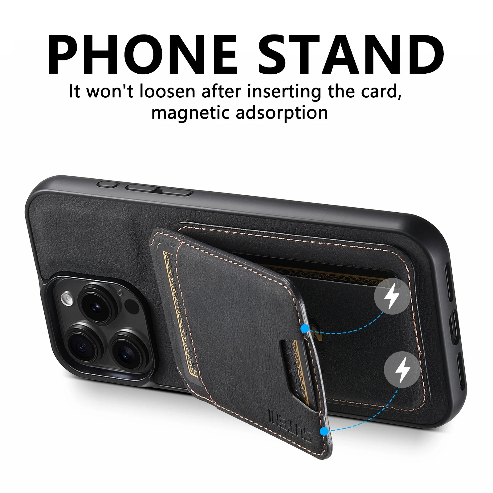 Luxury iPhone Case — PU Leather Wallet Cover with Card Holder, Magnetic Stand Design, Shockproof Protection and Stylish Non-Slip Pocket Finish