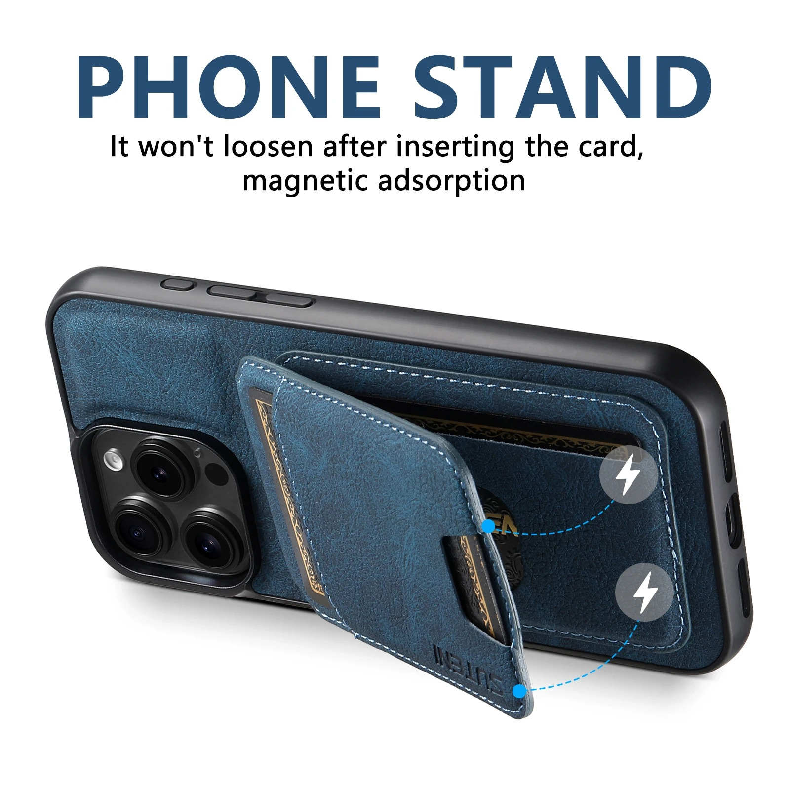 Luxury iPhone Case — PU Leather Wallet Cover with Card Holder, Magnetic Stand Design, Shockproof Protection and Stylish Non-Slip Pocket Finish