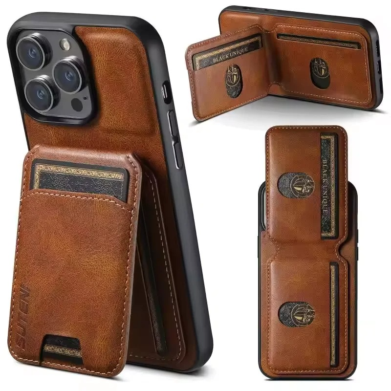 Luxury iPhone Case — PU Leather Wallet Cover with Card Holder, Magnetic Stand Design, Shockproof Protection and Stylish Non-Slip Pocket Finish