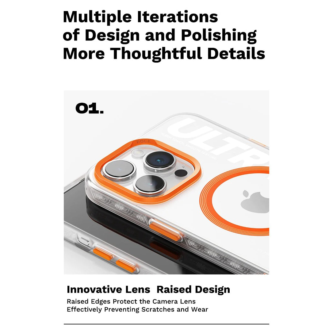 Luxury iPhone Transparent MagSafe Case — ROCK Shockproof Magnetic Cover, Wireless Charging Compatible, Clear Anti-Fingerprint Scratch-Resistant Design