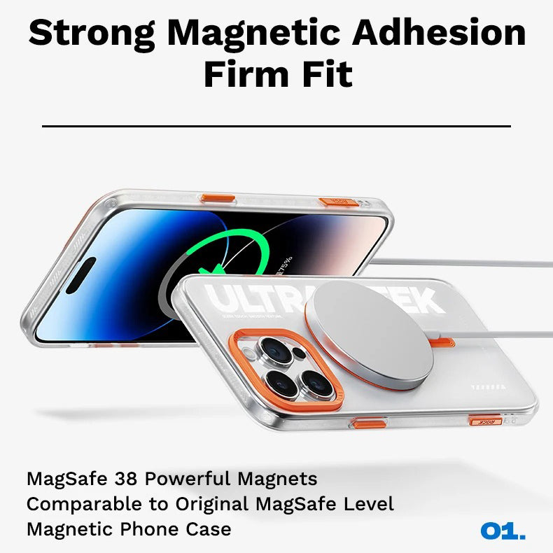Luxury iPhone Transparent MagSafe Case — ROCK Shockproof Magnetic Cover, Wireless Charging Compatible, Clear Anti-Fingerprint Scratch-Resistant Design