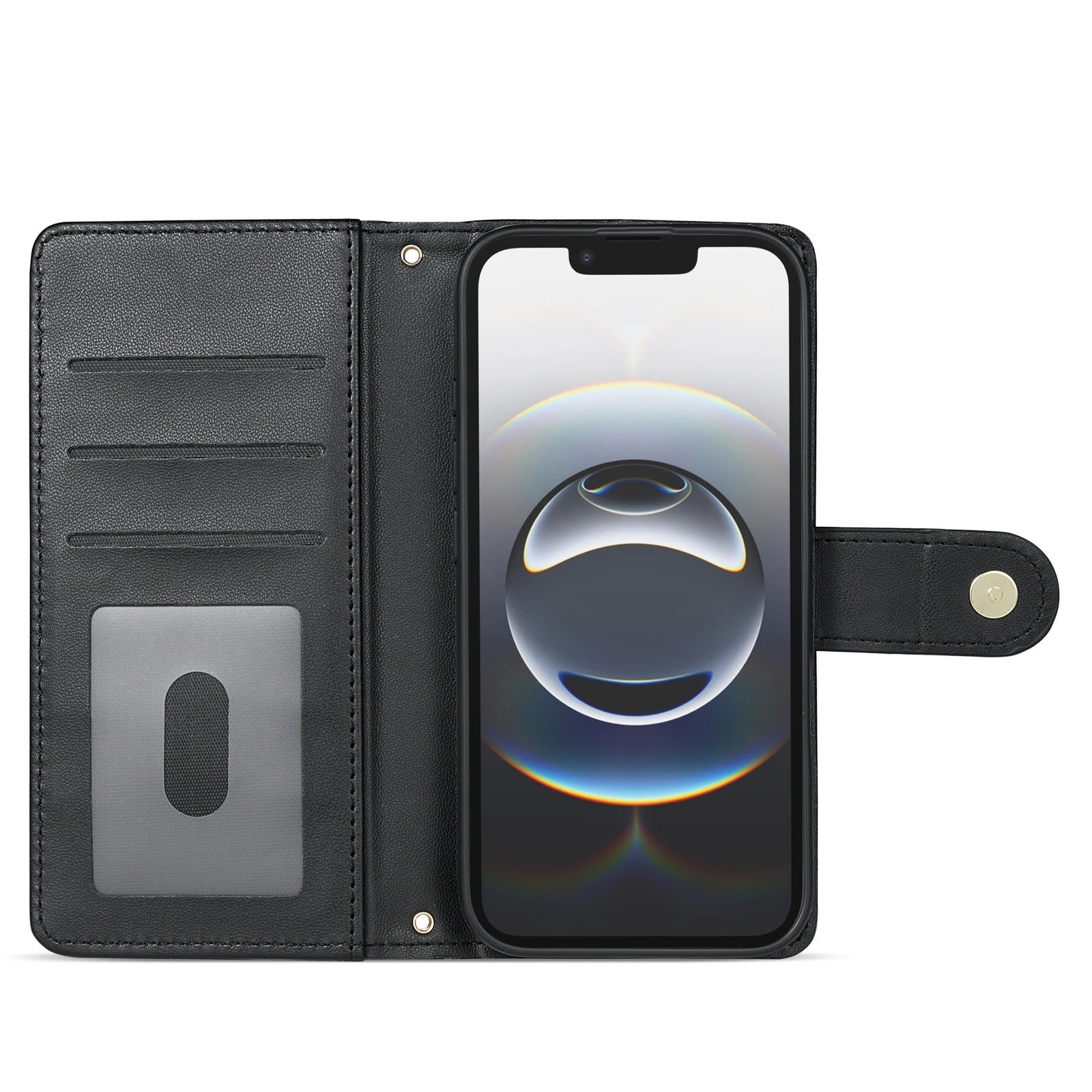 Luxury iPhone Wallet Case 3D Grid Leather Flip Cover — Card Holder Slots, Magnetic Closure, Wrist Strap, Kickstand Function, Shockproof Anti-Fingerprint Design