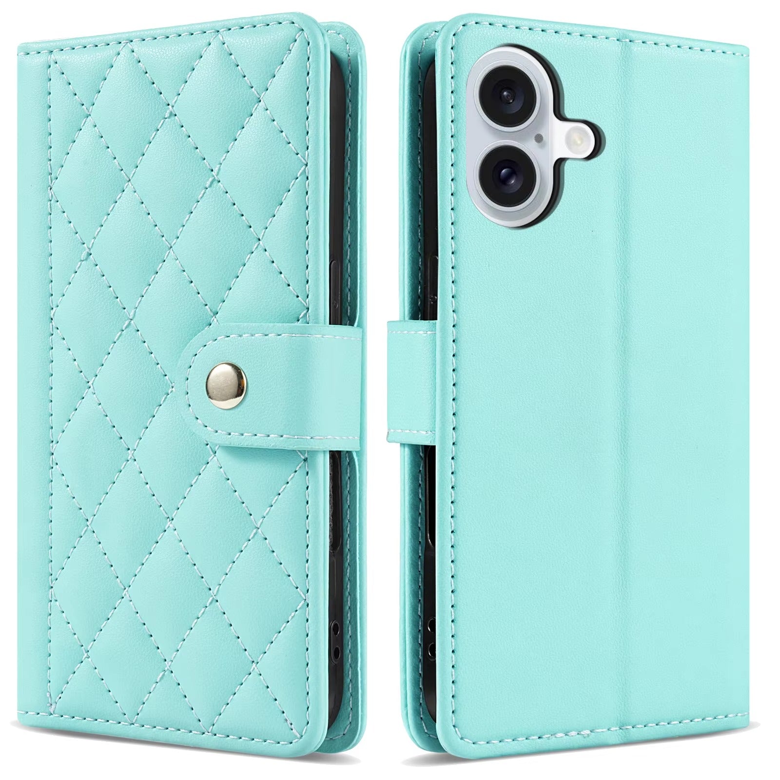 Luxury iPhone Wallet Case 3D Grid Leather Flip Cover — Card Holder Slots, Magnetic Closure, Wrist Strap, Kickstand Function, Shockproof Anti-Fingerprint Design