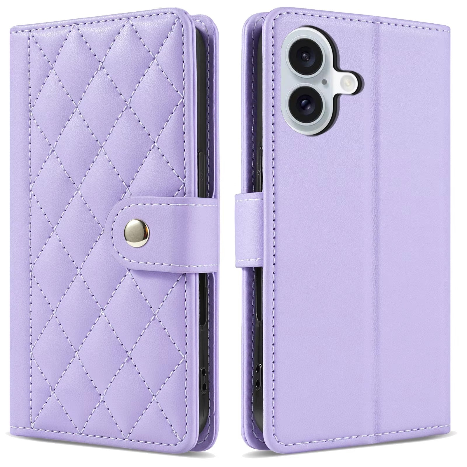 Luxury iPhone Wallet Case 3D Grid Leather Flip Cover — Card Holder Slots, Magnetic Closure, Wrist Strap, Kickstand Function, Shockproof Anti-Fingerprint Design