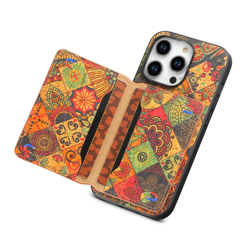 Luxury iPhone Wallet Case with Card Slots — Floral Pattern PU Leather Cover, Kickstand Function, Shockproof Non-Slip Design, Stylish Full Body Protection