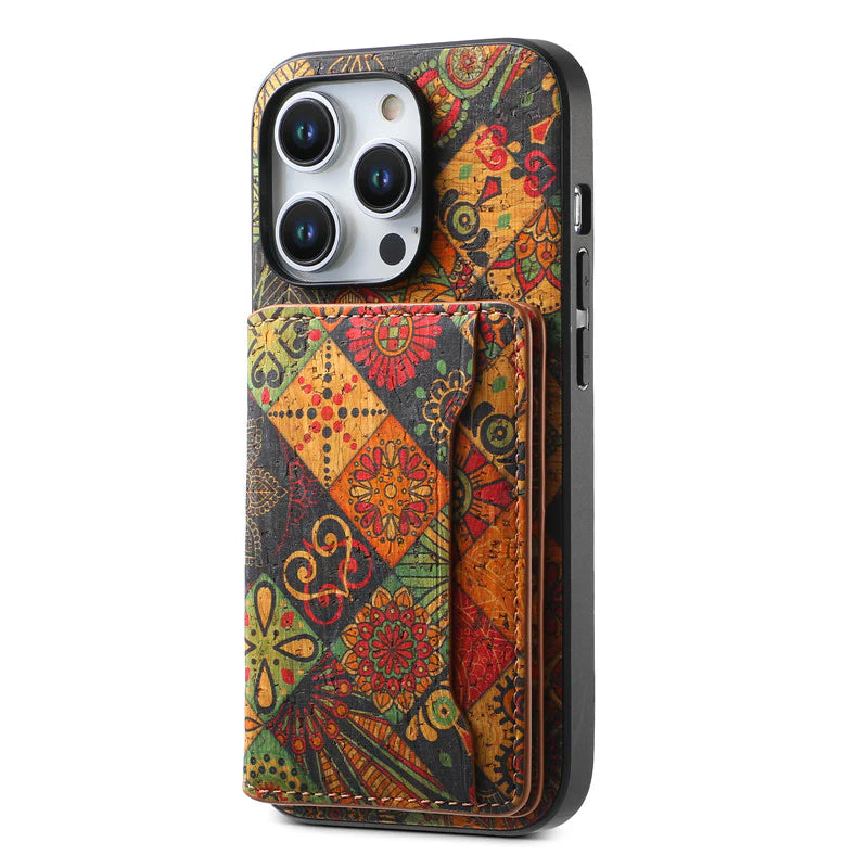Luxury iPhone Wallet Case with Card Slots — Floral Pattern PU Leather Cover, Kickstand Function, Shockproof Non-Slip Design, Stylish Full Body Protection