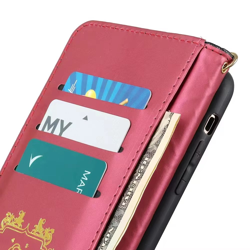 Luxury iPhone Wallet Flip Leather Case — Card Holder Slot, Cute Stylish Design, Stand Function, Full Body Protection, Lightweight Non-Slip Dustproof Cover