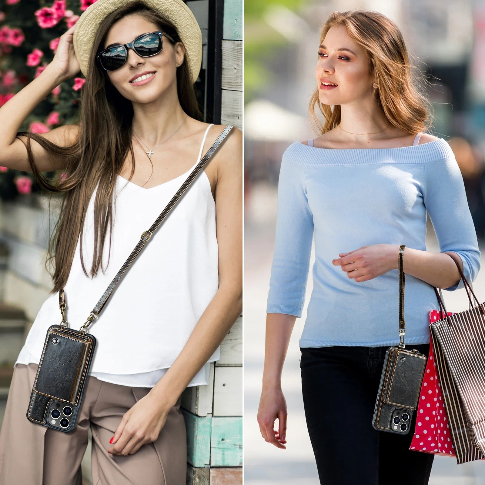 Luxury iPhone Zipper Wallet Case PU Leather Cover — Card Holder Slots, Stand Function, Hand Strap, Shockproof Drop Protection, Anti-Fingerprint Matte Finish