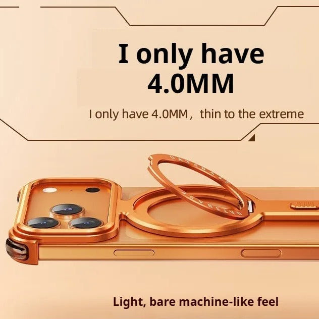 Minimalist iPhone Case — Aluminum Frameless MagSafe Cover with 360° Magnetic Stand and Slim Shockproof Metal Design