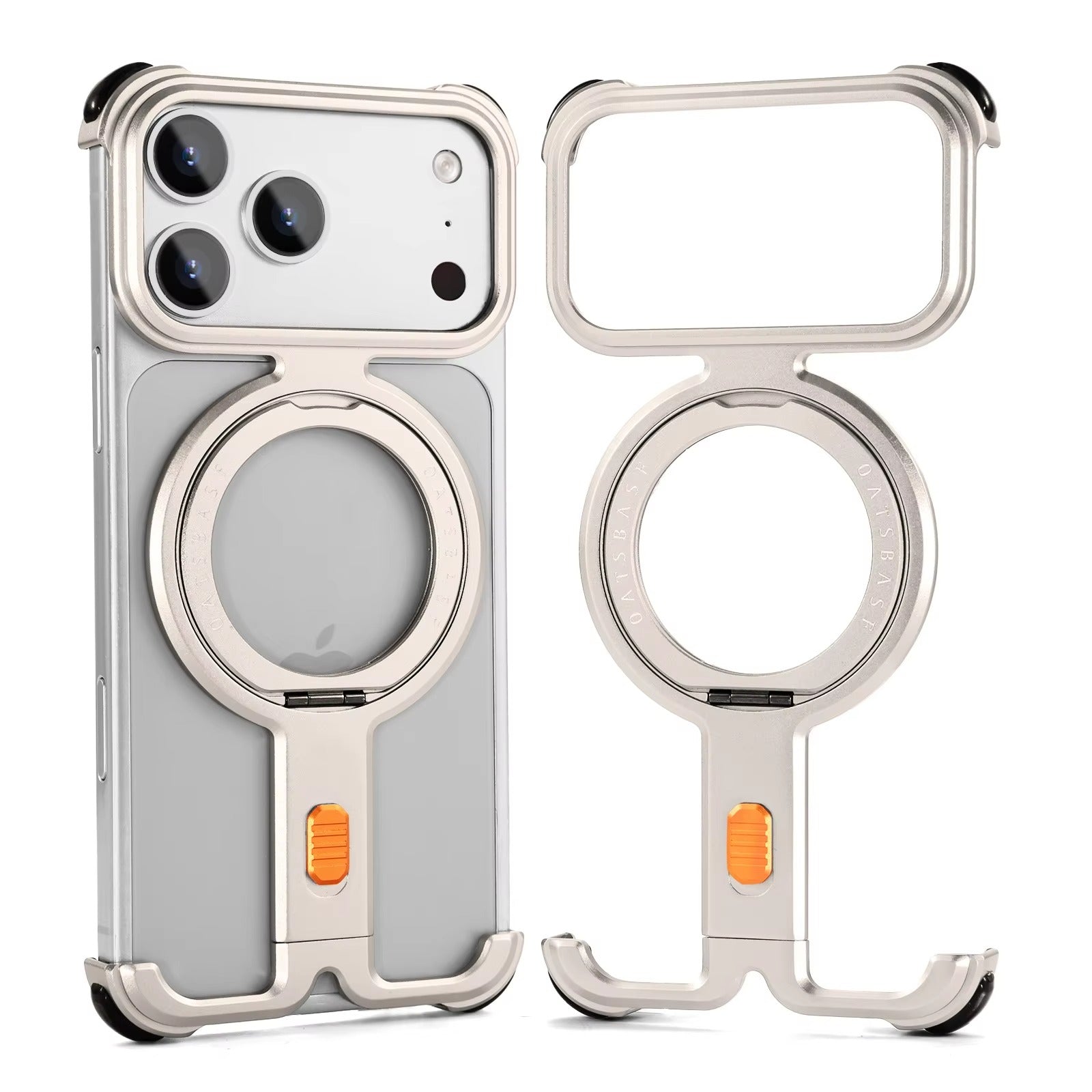 Minimalist iPhone Case — Aluminum Frameless MagSafe Cover with 360° Magnetic Stand and Slim Shockproof Metal Design