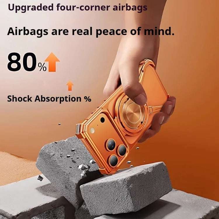 Minimalist iPhone Case — Aluminum Frameless MagSafe Cover with 360° Rotating Stand Ring and Shockproof Protective Design