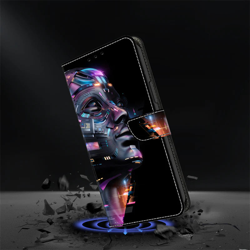 Premium 3D Leather Flip Wallet Case - PU Leather Flip Cover with Card Slots, Anti-Fingerprint & Scratch-Resistant Design