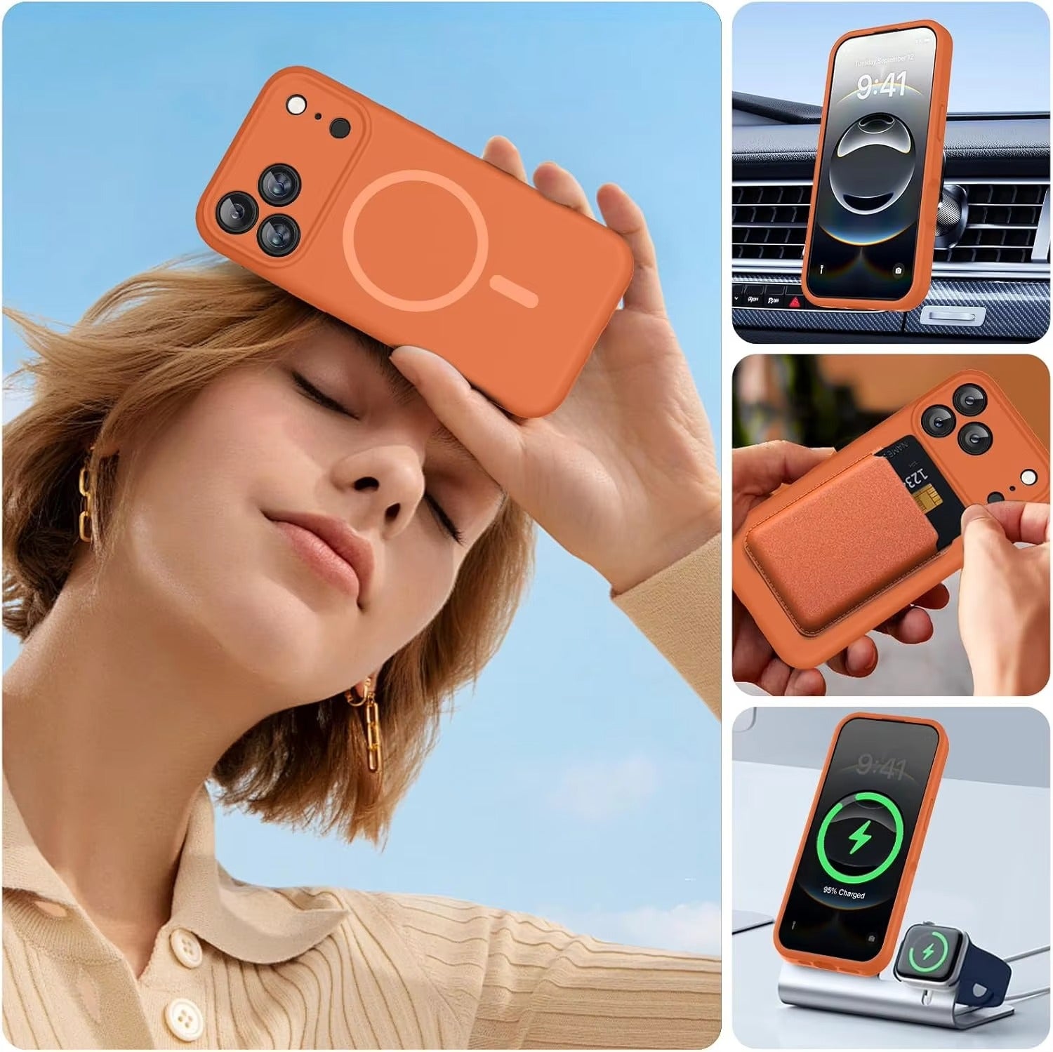 Premium iPhone Case — Carbon Fiber Soft Liquid Silicone Cover, MagSafe Compatible, Wireless-Charging, Shockproof, Anti-Fingerprint, Full Protection