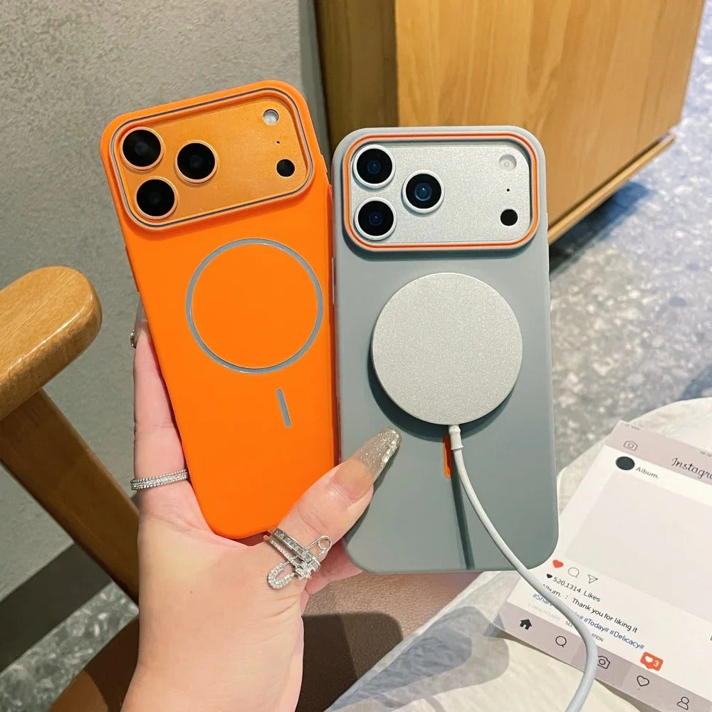 Premium iPhone Case — Frosted Silicone MagSafe Half-Wrapped Shockproof Cover with Color-Collision Design, Anti-Fingerprint, Non-Slip, Lightweight Wireless-Charging Compatibility