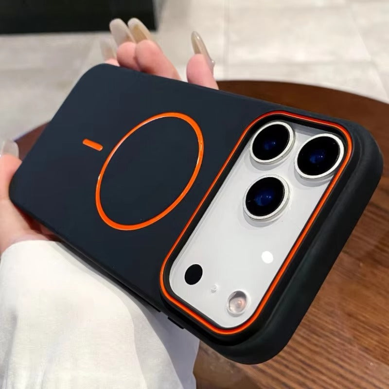 Premium iPhone Case — Frosted Silicone MagSafe Half-Wrapped Shockproof Cover with Color-Collision Design, Anti-Fingerprint, Non-Slip, Lightweight Wireless-Charging Compatibility