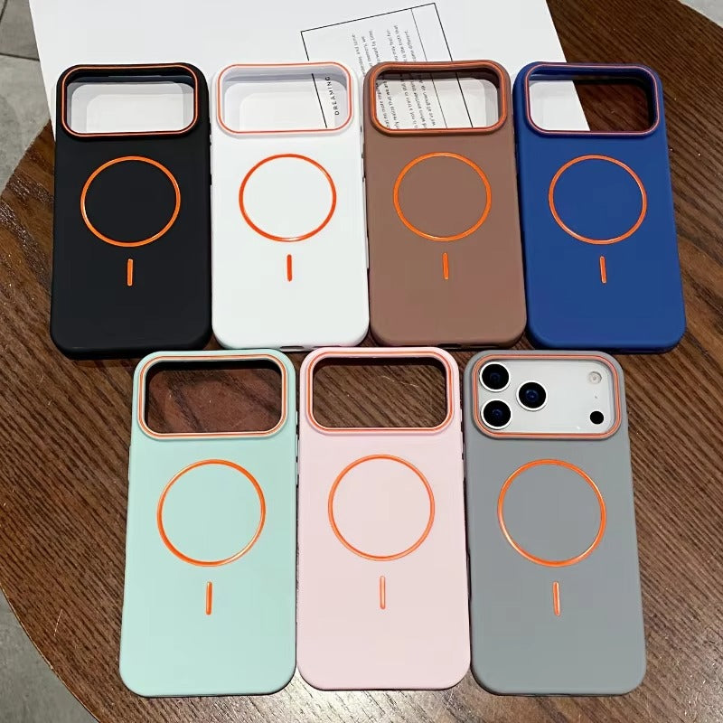 Premium iPhone Case — Frosted Silicone MagSafe Half-Wrapped Shockproof Cover with Color-Collision Design, Anti-Fingerprint, Non-Slip, Lightweight Wireless-Charging Compatibility