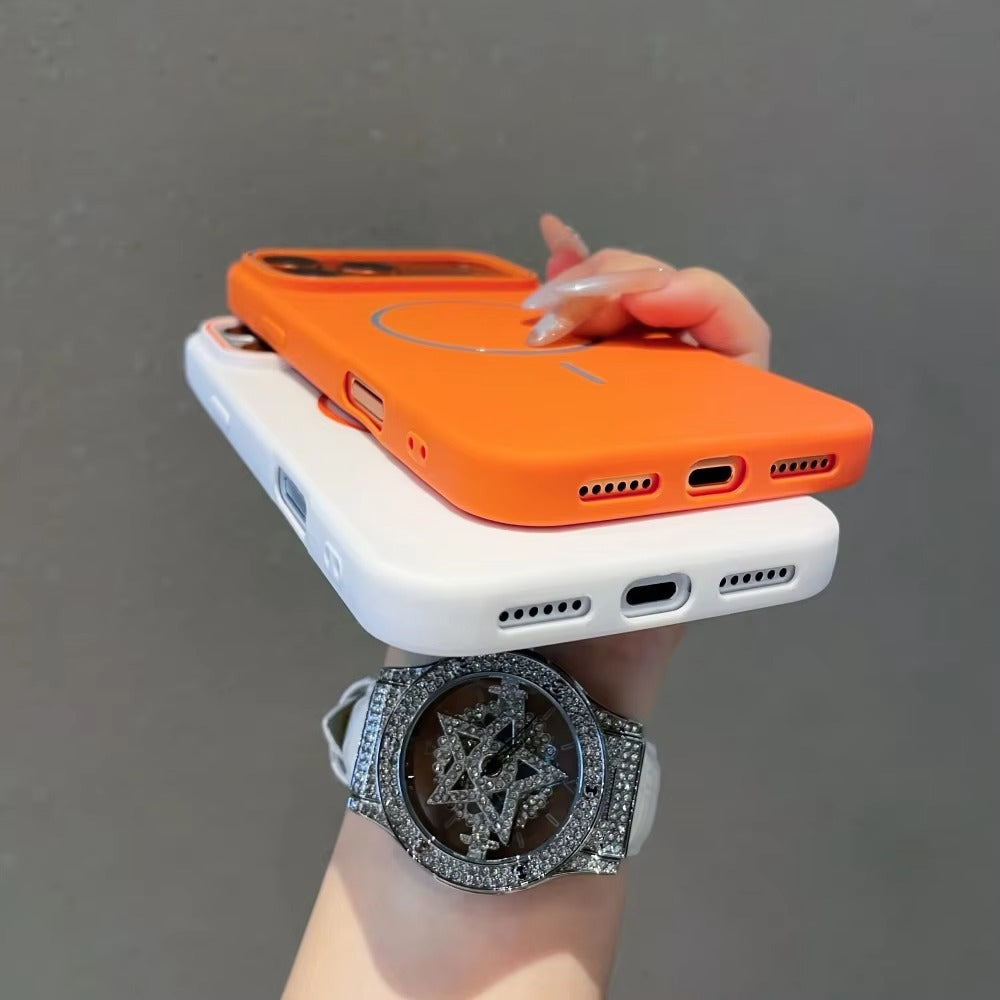 Premium iPhone Case — Frosted Silicone MagSafe Half-Wrapped Shockproof Cover with Color-Collision Design, Anti-Fingerprint, Non-Slip, Lightweight Wireless-Charging Compatibility