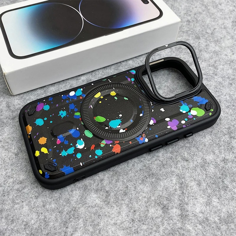 Premium MagSafe Magnetic iPhone Case — Camouflage Graffiti Armor Cover with Invisible Lens Holder, Kickstand, Anti-Fingerprint Matte Protection