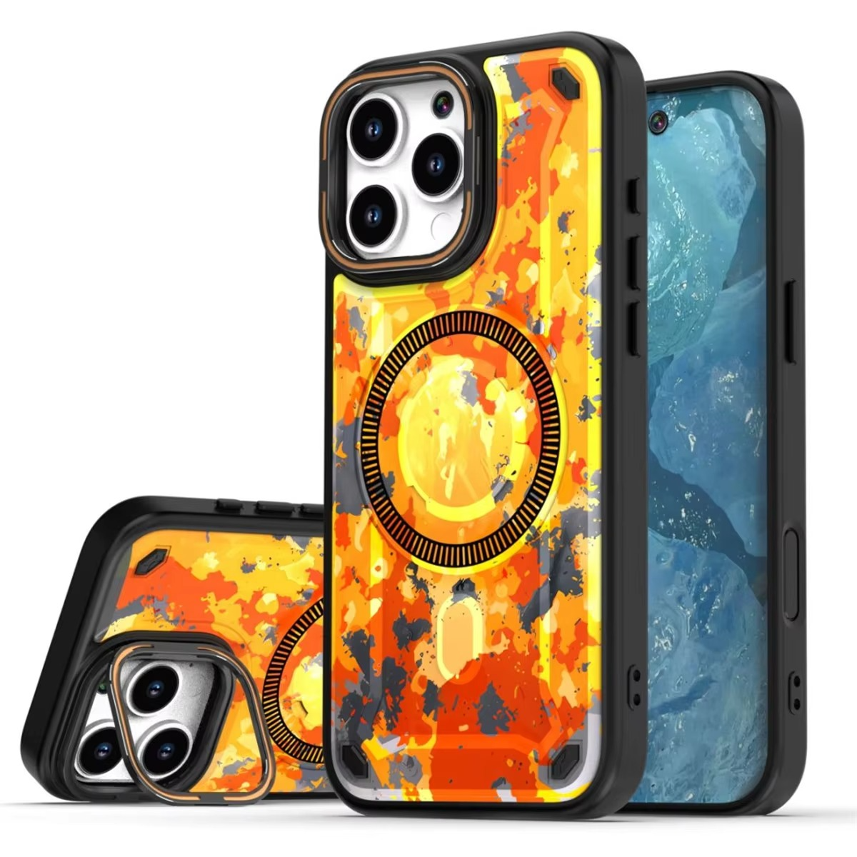 Premium MagSafe Magnetic iPhone Case — Camouflage Graffiti Armor Cover with Invisible Lens Holder, Kickstand, Anti-Fingerprint Matte Protection