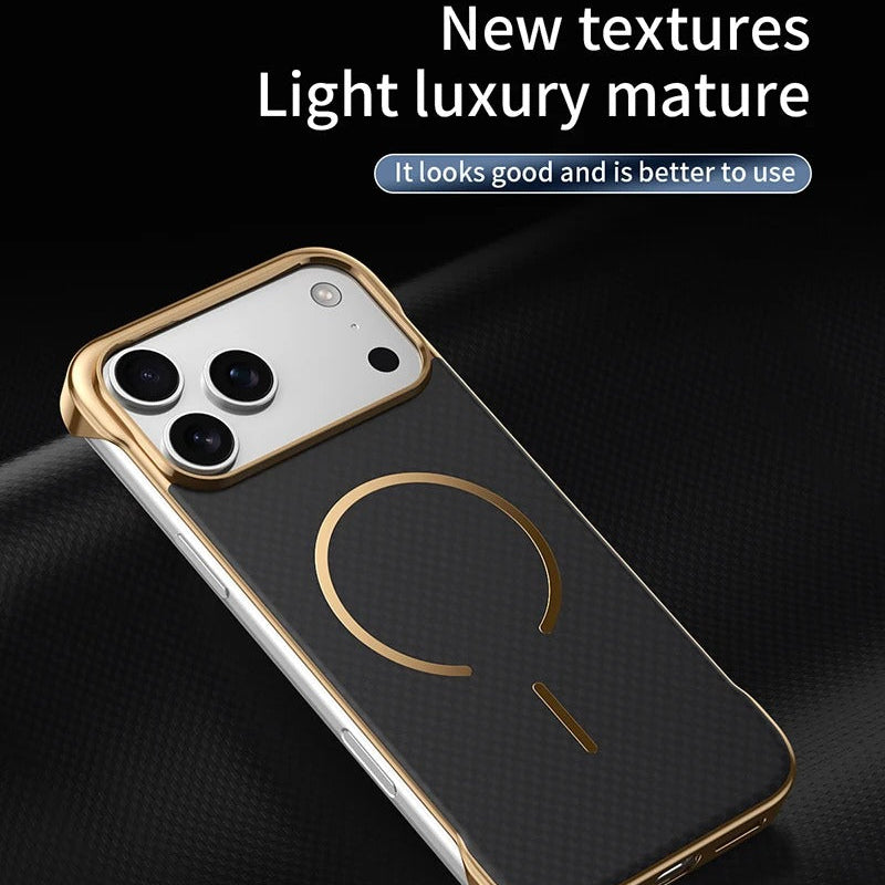 Premium iPhone Case — MagSafe Shockproof Frameless Carbon Fiber Textured Bumper Cover with Slim Durable Wireless-Charging Compatible Protection