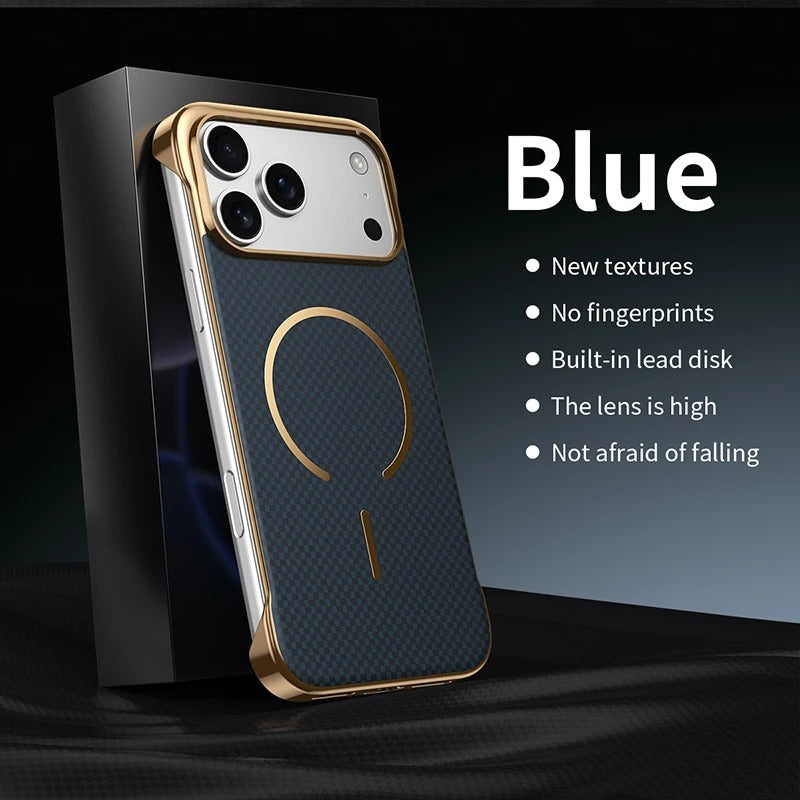Premium iPhone Case — MagSafe Shockproof Frameless Carbon Fiber Textured Bumper Cover with Slim Durable Wireless-Charging Compatible Protection