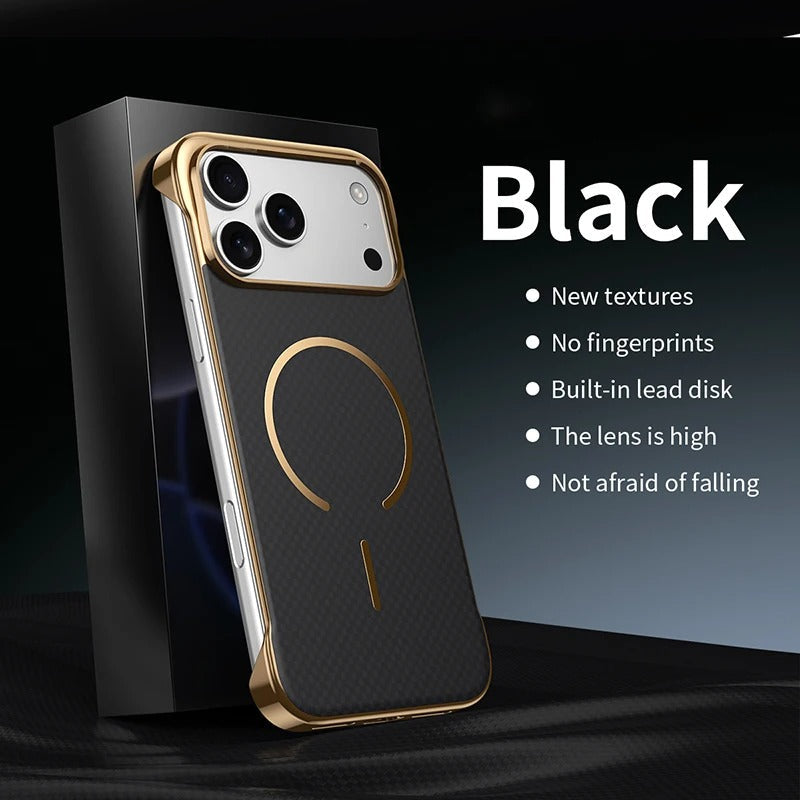 Premium iPhone Case — MagSafe Shockproof Frameless Carbon Fiber Textured Bumper Cover with Slim Durable Wireless-Charging Compatible Protection