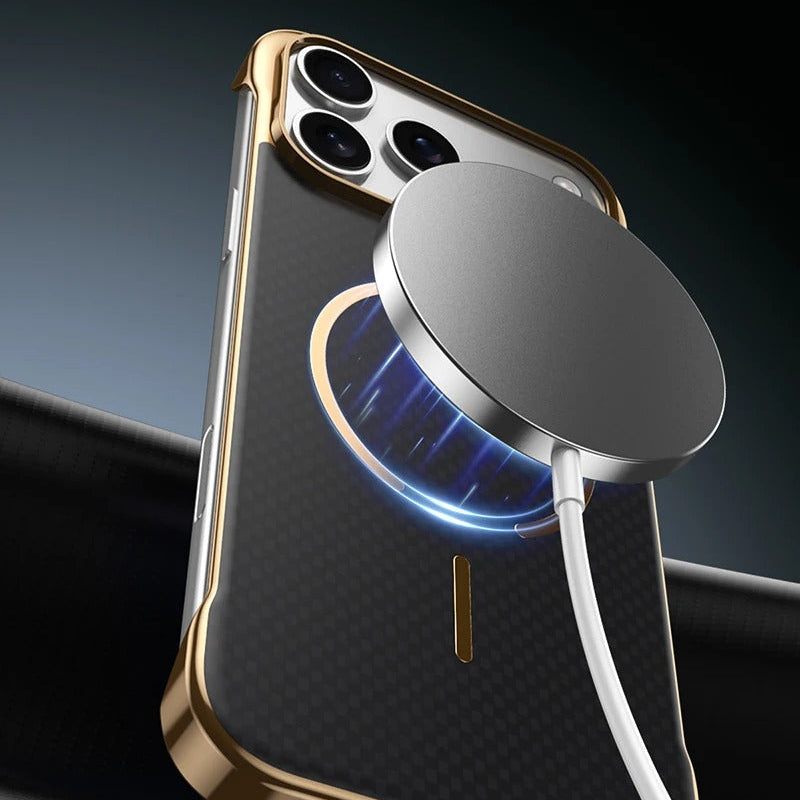 Premium iPhone Case — MagSafe Shockproof Frameless Carbon Fiber Textured Bumper Cover with Slim Durable Wireless-Charging Compatible Protection