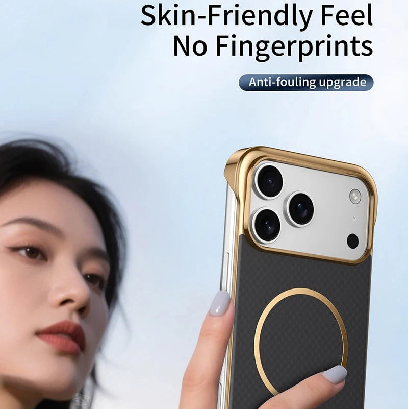 Premium iPhone Case — MagSafe Shockproof Frameless Carbon Fiber Textured Bumper Cover with Slim Durable Wireless-Charging Compatible Protection