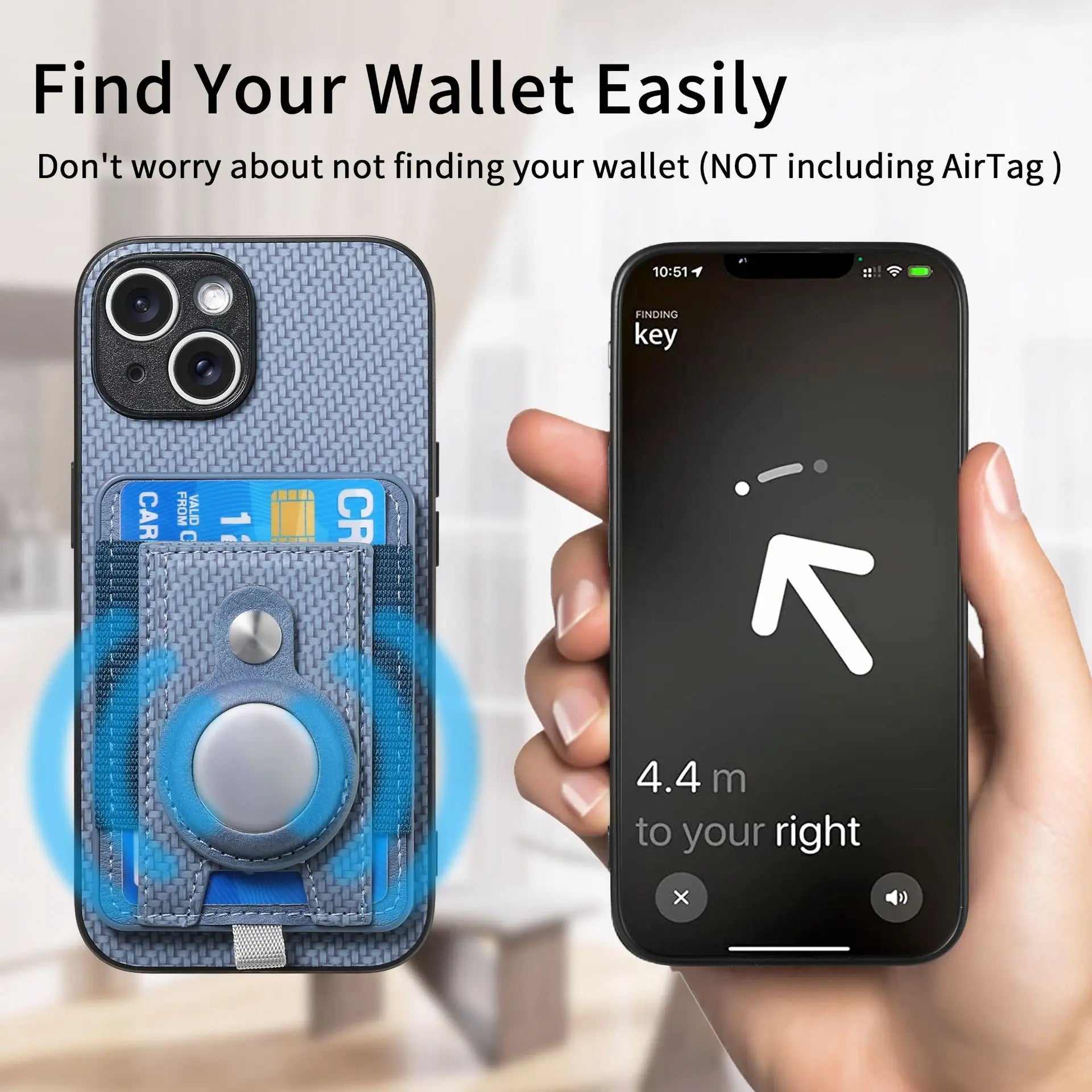 Premium iPhone Case — MagSafe Magnetic Wallet Cover with AirTag Card Holder, Shock-Resistant Anti-Scratch Non-Slip PC+TPU Design