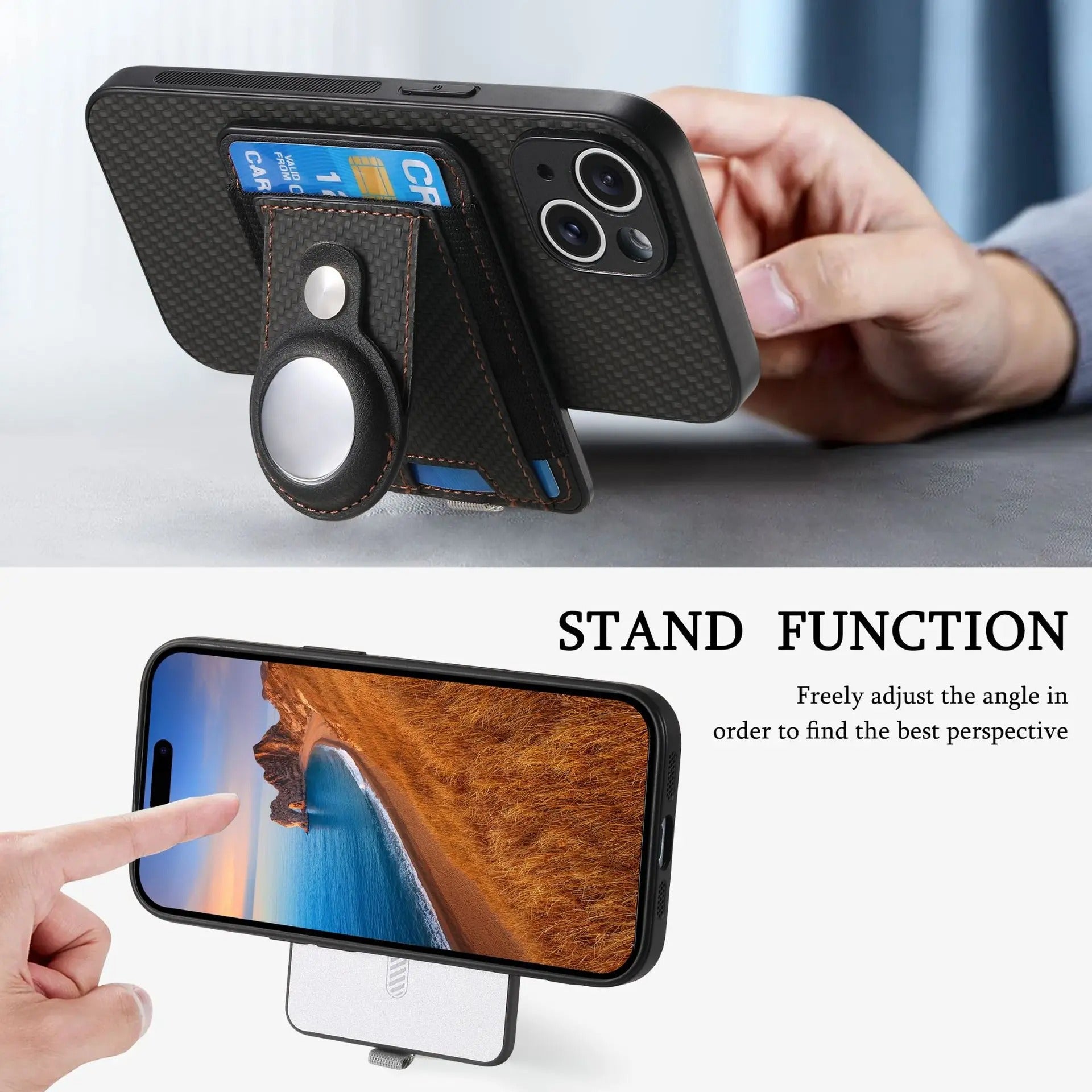 Premium iPhone Case — MagSafe Magnetic Wallet Cover with AirTag Card Holder, Shock-Resistant Anti-Scratch Non-Slip PC+TPU Design