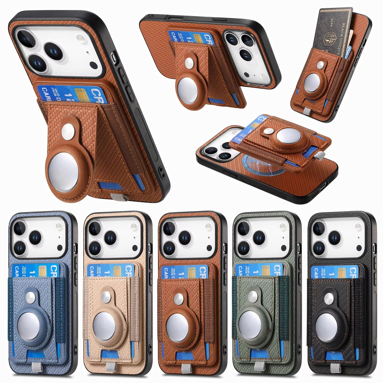 Premium iPhone Case — MagSafe Magnetic Wallet Cover with AirTag Card Holder, Shock-Resistant Anti-Scratch Non-Slip PC+TPU Design