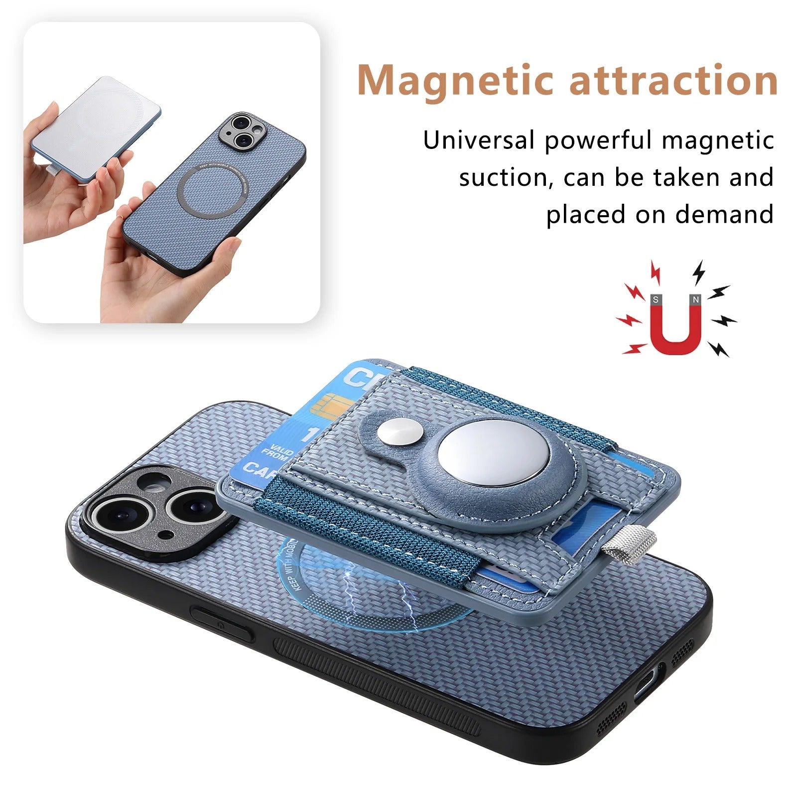 Premium iPhone Case — MagSafe Magnetic Wallet Cover with AirTag Card Holder, Shock-Resistant Anti-Scratch Non-Slip PC+TPU Design